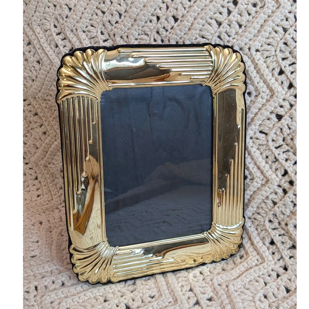 Vintage Gold Art Deco Picture Frame Ribbed Fan Corner 5x7 Hollywood Regency